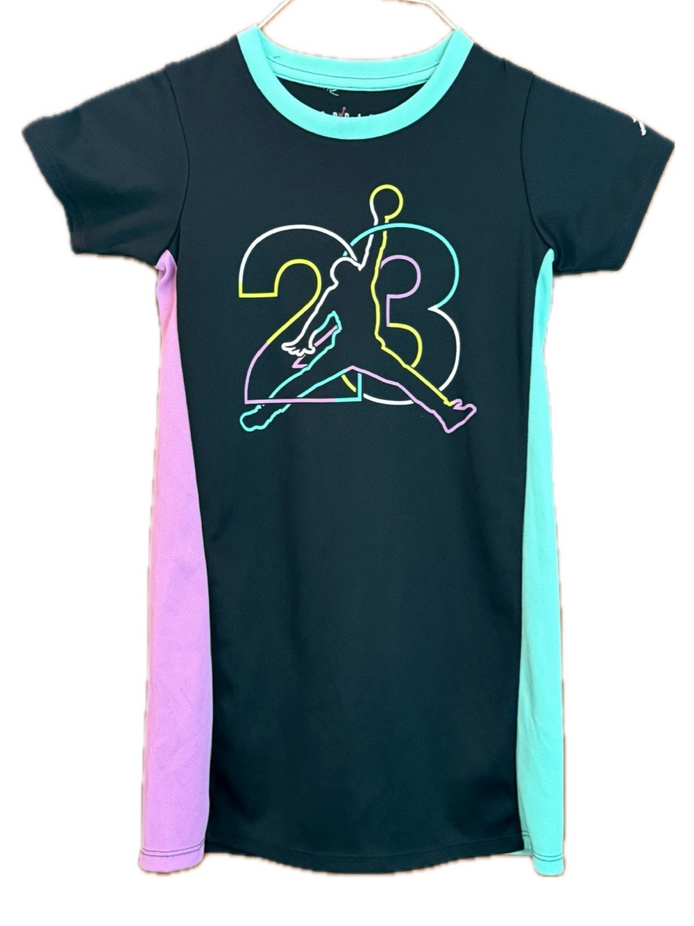 Jordan Girls 23 Jumpman Neon Graphic T-Shirt Dress - Girls Small 8/10